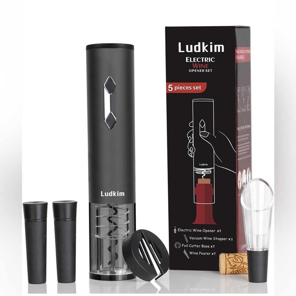 Ludkim Electric Wine Opener 5 piece Set - Matte Black